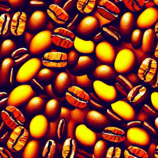 Image similar to a hyper pop art illustration of coffee beans, ultra 4k, trending on art station, Andy Warhol