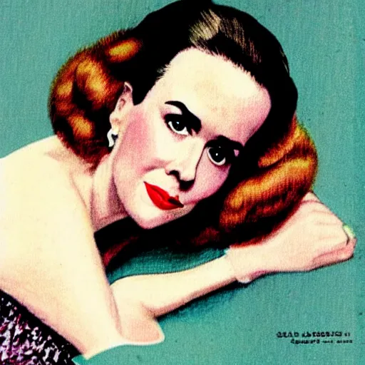 Image similar to “Sarah Paulson portrait, color vintage magazine illustration 1950”