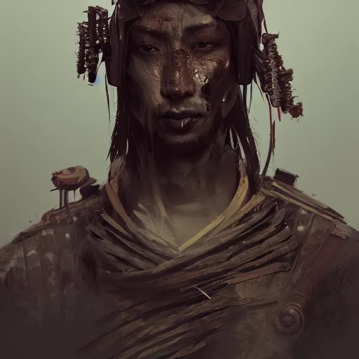 Image similar to Sickly diseased dying Samurai warrior, portrait by Cedric Peyravernay, highly detailed, excellent composition, cinematic concept art, dramatic lighting, trending on ArtStation