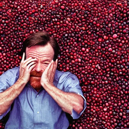 Image similar to tiny bryan cranston's body is a bowl of cranberries, head emerging from cranberries, submerged in cranberries, natural light, sharp, detailed face, magazine, press, photo, steve mccurry, david lazar, canon, nikon, focus