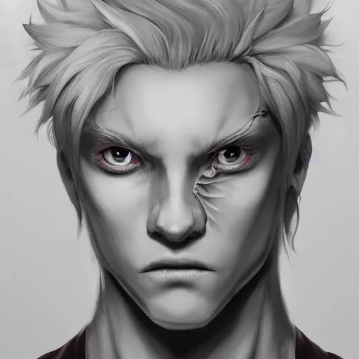 Image similar to beautiful aesthetic portrait commission of an albino male furry anthro looking in the mirror, detailed face , hyperdetailed, dark atmosphere. Character design by charlie bowater, ross tran, artgerm, and makoto shinkai, detailed, inked, western comic book art, 2022 award winning painting