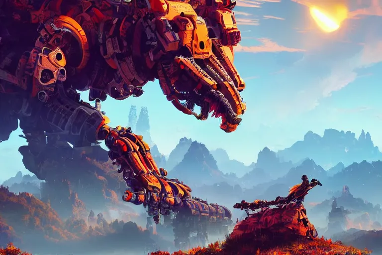 Image similar to scorcher machine mecanical creature robot of horizon forbidden west horizon zero dawn radiating a glowing aura global illumination ray tracing hdr fanart arstation by ian pesty and alena aenami artworks in 4 k