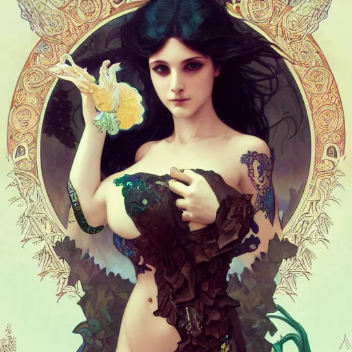 Prompt: goth mermaid, intricate, art by artgerm and greg rutkowski and alphonse mucha and william - adolphe bouguereau, high detailed, 4 k,