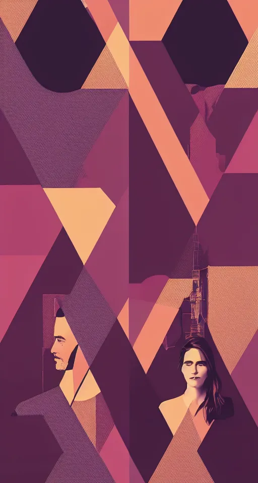 Prompt: portraits of elon musk and Emma Watson as a geometric minimalist design, in the background, trending on artstation, cute digital art, monument valley