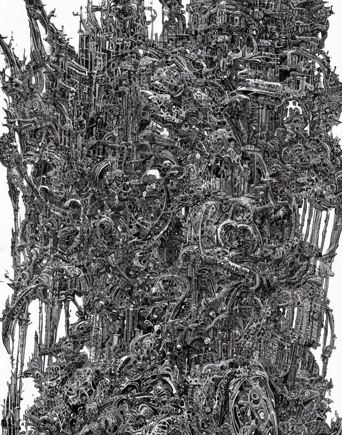 Image similar to hyper detailed industraial & utility by philippe druillet