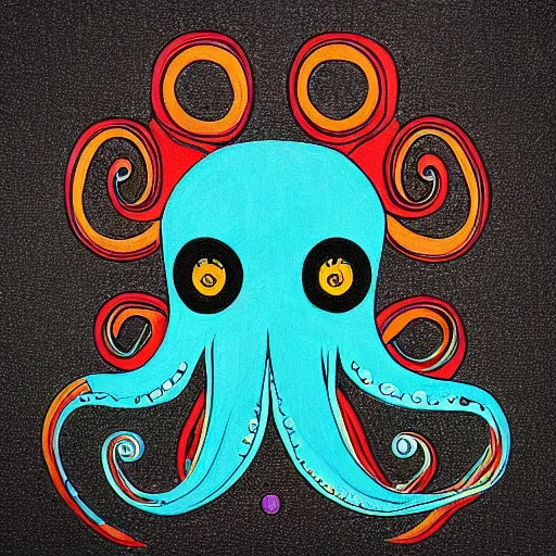 Prompt: “painted octopus, dotart, album art in the style of James Jean”