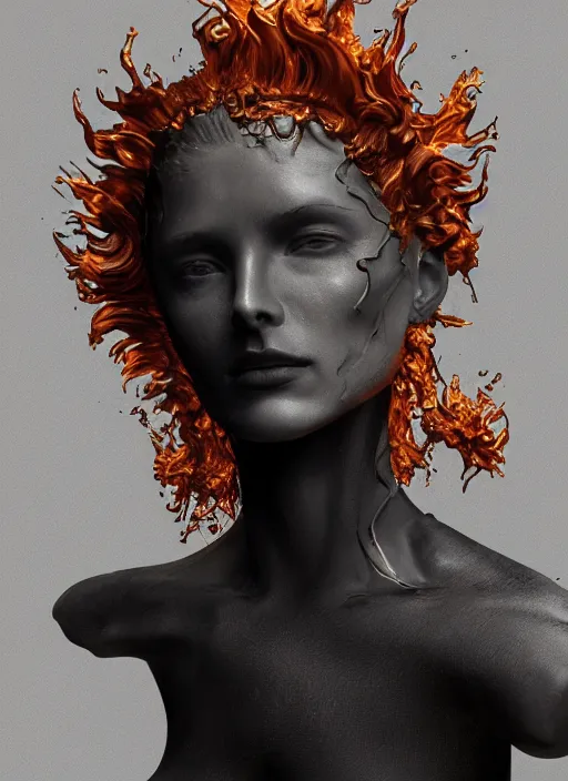 Image similar to sculpture made of flame, portrait, female, future, torch, fire, harper's bazaar, vogue, fashion magazine, intricate, concept art, close up, ornate, luxury, elite, elegant, trending on artstation, by ruan jia, by Kenneth Willardt, by ross tran, by WLOP, by Andrei Riabovitchev,