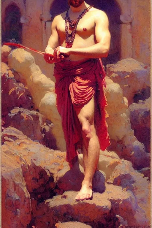 Image similar to attractive male, hinduism, painting by gaston bussiere, greg rutkowski, j. c. leyendecker