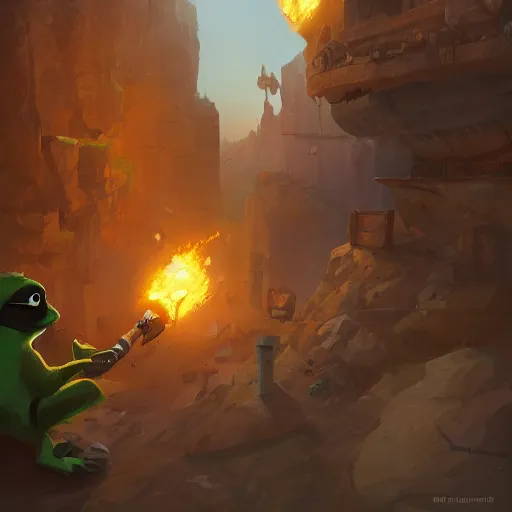 Image similar to super rich pepe the miner, greg rutkowski