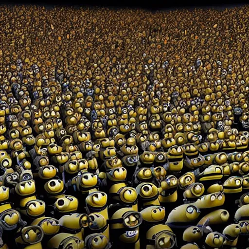 Prompt: Crowd of minions applauding, standing ovation. Photorealistic, Hyper detailed. 4k. Artstation.