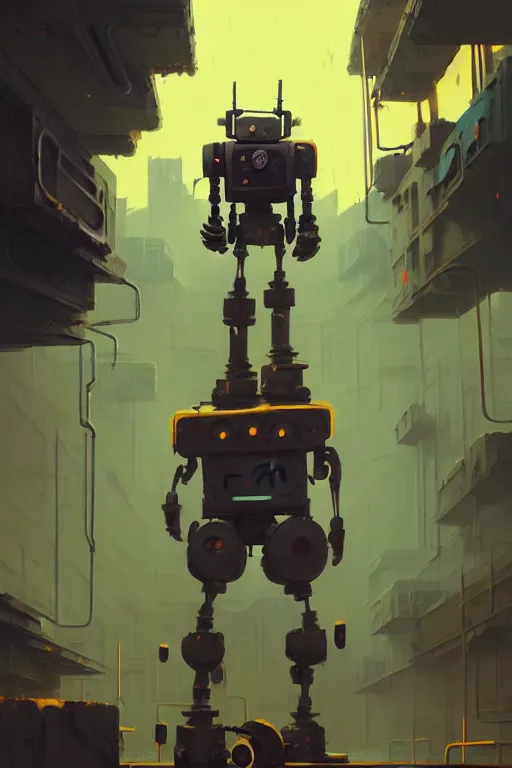 Image similar to matte painting of overgrowth extreme 3 d calligraphy graffiti tag mural maximalism robot by atey ghailan, by greg rutkowski, by greg tocchini, by james gilliard, by joe fenton, yellow, brown, black and cyan color scheme, octane render