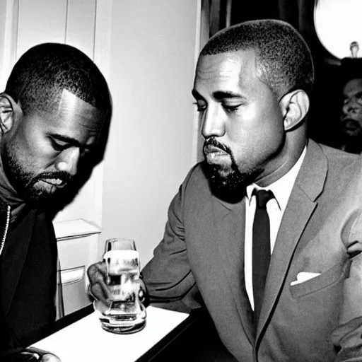 Prompt: jfk drinking hennessy with kanye west,