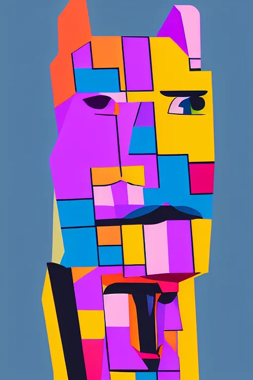 Image similar to cubist moai statue cutout digital illustration cartoon colorful beeple