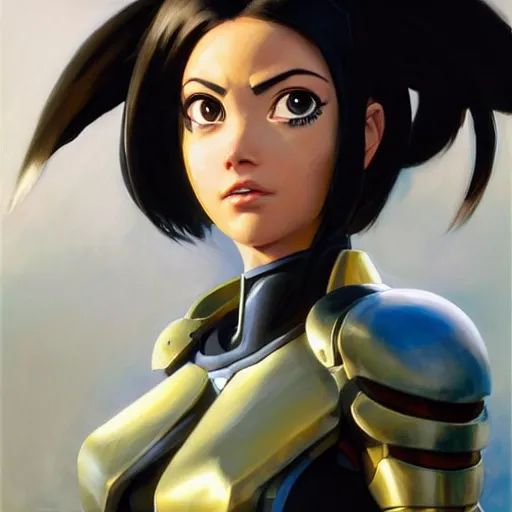 Image similar to greg manchess portrait painting of partially armored battle angel alita as overwatch character, medium shot, asymmetrical, profile picture, organic painting, sunny day, matte painting, bold shapes, hard edges, street art, trending on artstation, by huang guangjian, gil elvgren, ruan jia, greg rutkowski, gaston bussiere