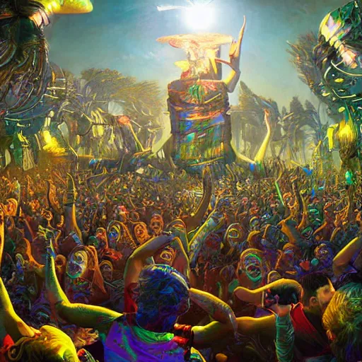 Image similar to rave dance party cryengine render by android jones, james christensen, rob gonsalves, and tim white