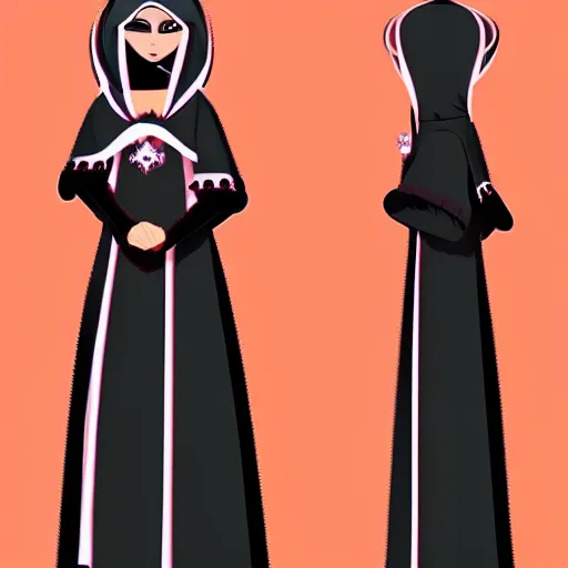 Prompt: female character design inspired by venice carnival and nun outfit | | art by greg rutswork