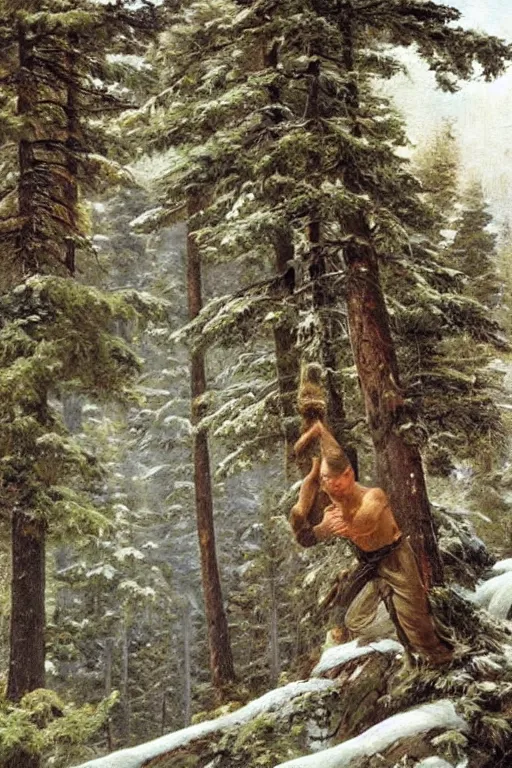 Image similar to pine falls on the head of senator, ivan shishkin style