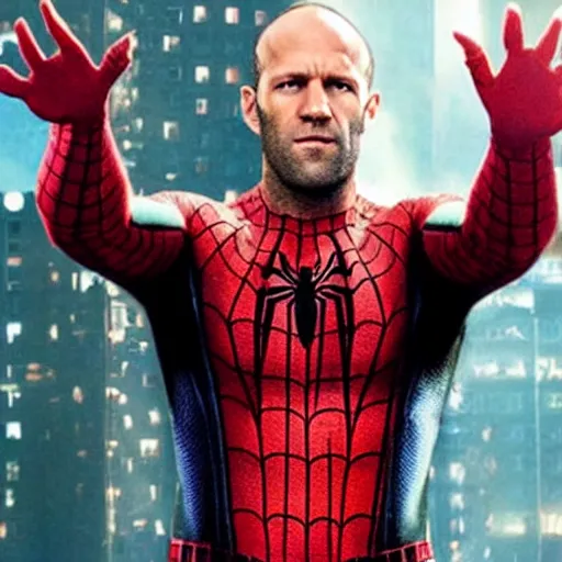 Prompt: jason statham as spiderman, an film still