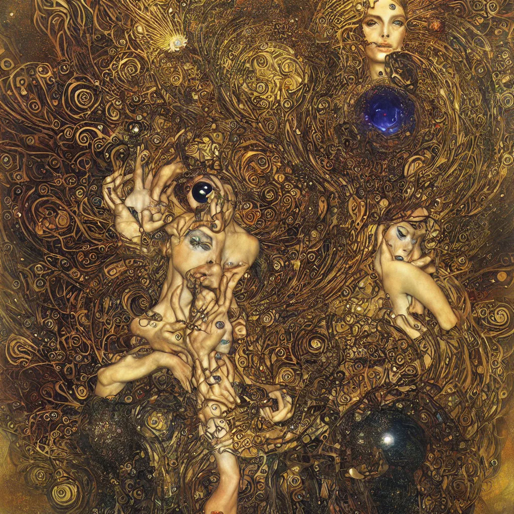 Image similar to Divine Chaos Engine by Karol Bak, Jean Deville, Gustav Klimt, and Alex Gray, sacred geometry, fractal structures