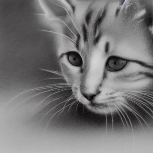 Image similar to a pencil drawing of a kitten, by paul cadden