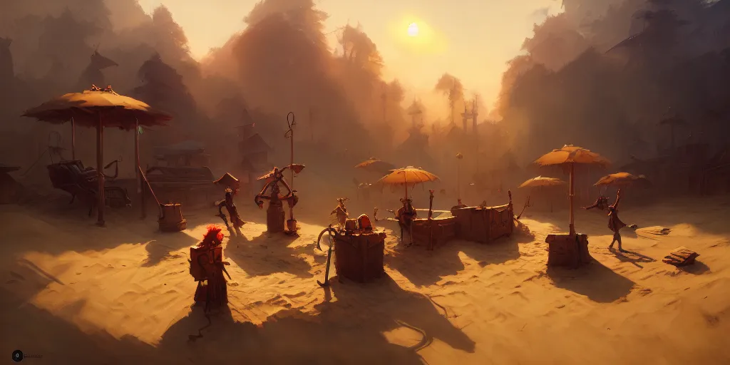 Image similar to playing at the sandbox by otto dix and greg rutkowski and andreas rocha, cinematic lighting, highly detailed, warm colours, 4 k