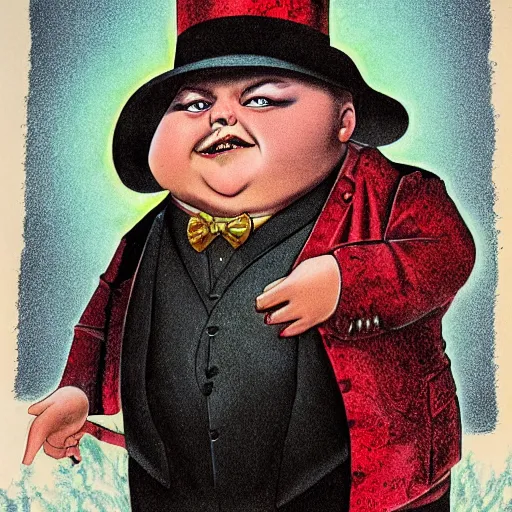 Prompt: A full body portrait of a magician that is a chubby little man with an evil look, high detail, fantasy art, greg rutkwoski