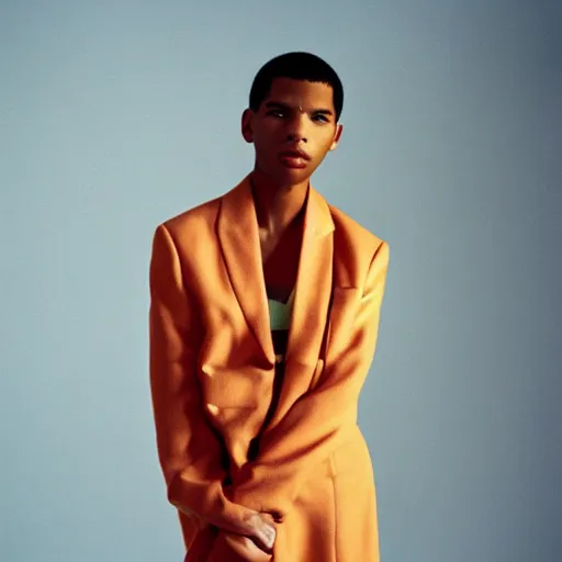 Image similar to realistic photoshoot for a new dior lookbook, color film photography, portrait of a beautiful model, in style of tyler mitchell, 35mm