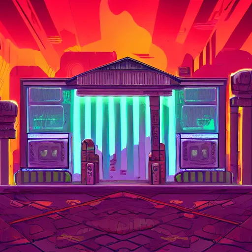 Prompt: neon ancient ruins, digital art, retrowave art, trending on art station