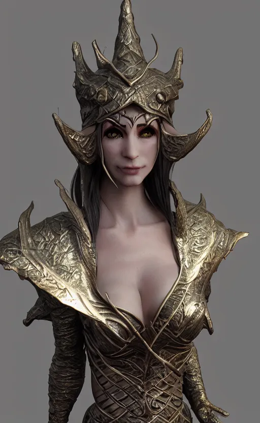 Prompt: Gothic elf princess in dragon armor, bronze statue, unreal engine, high detailed