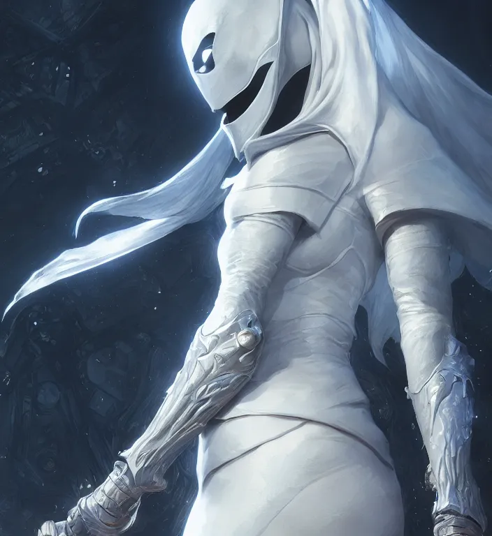 Image similar to female moon knight, hyper detailed, digital art, trending in artstation, cinematic lighting, studio quality, smooth render, unreal engine 5 rendered, octane rendered, art style by klimt and nixeu and ian sprigger and wlop and krenz cushart