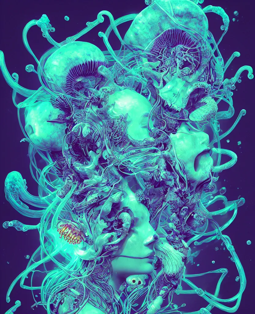 Image similar to goddess close-up portrait ram skull, thorax, x-ray, backbone, jellyfish phoenix head, nautilus, orchid, skull, betta fish, bioluminiscent creatures, intricate artwork by Tooth Wu and wlop and beeple. octane render, trending on artstation, greg rutkowski very coherent symmetrical artwork. cinematic, hyper realism, high detail, octane render, 8k