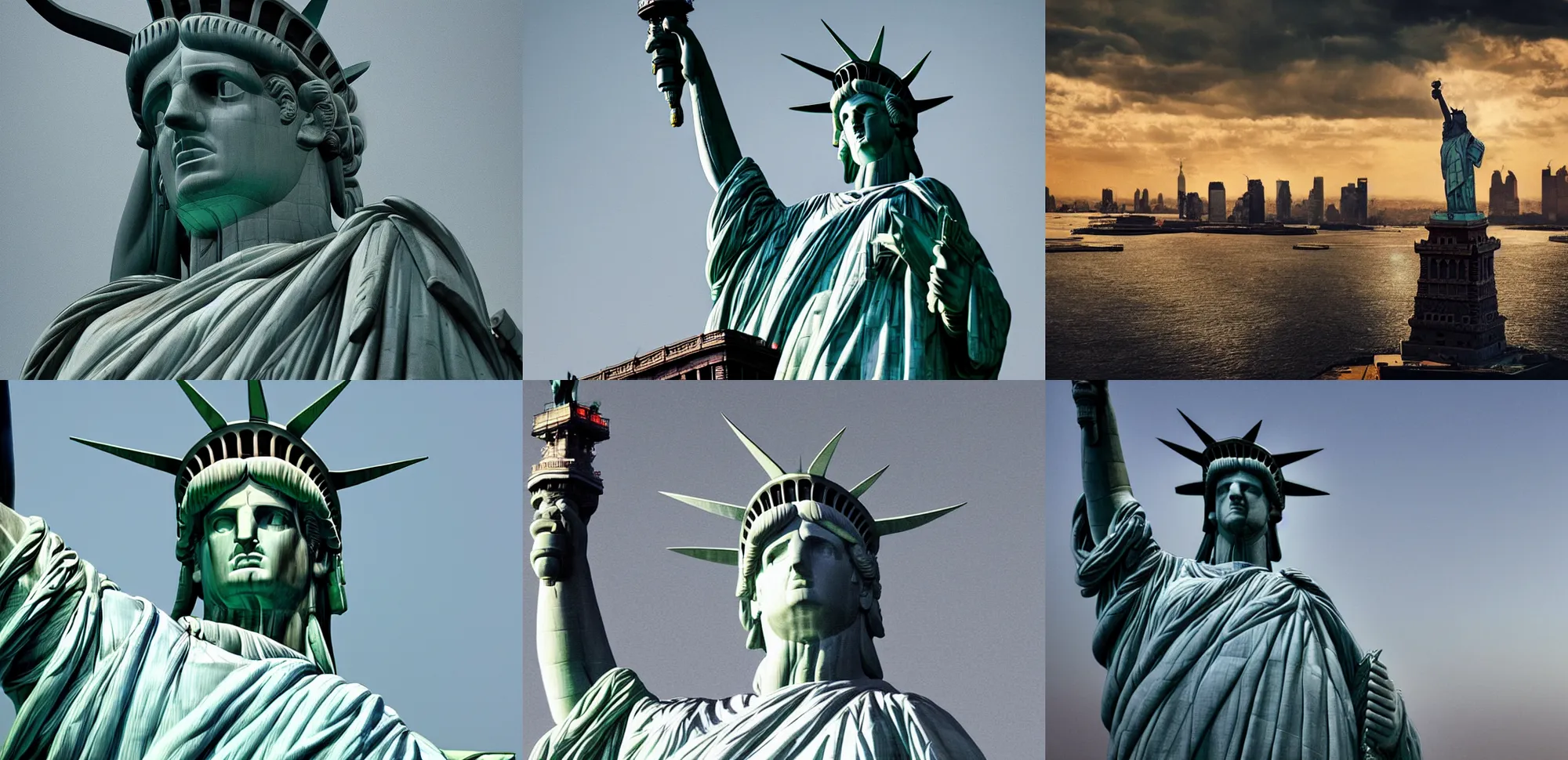 Prompt: a giant Pablo Escobar as the statue of liberty in new york , epic composition, cinematic, Volumetric light