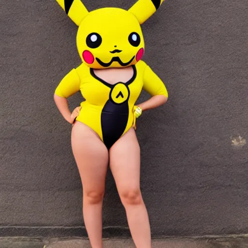 Prompt: anthropomorphic pikachu girl in a monokini