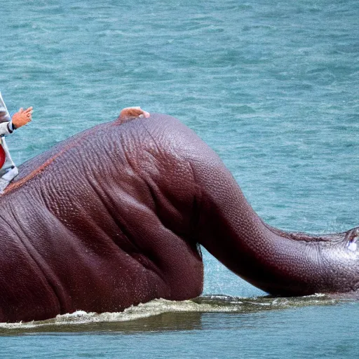 Image similar to Jeff Bezos being eaten by a hippopotamus
