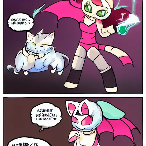 Image similar to magical cat lizard fight with robot cat girl, trending