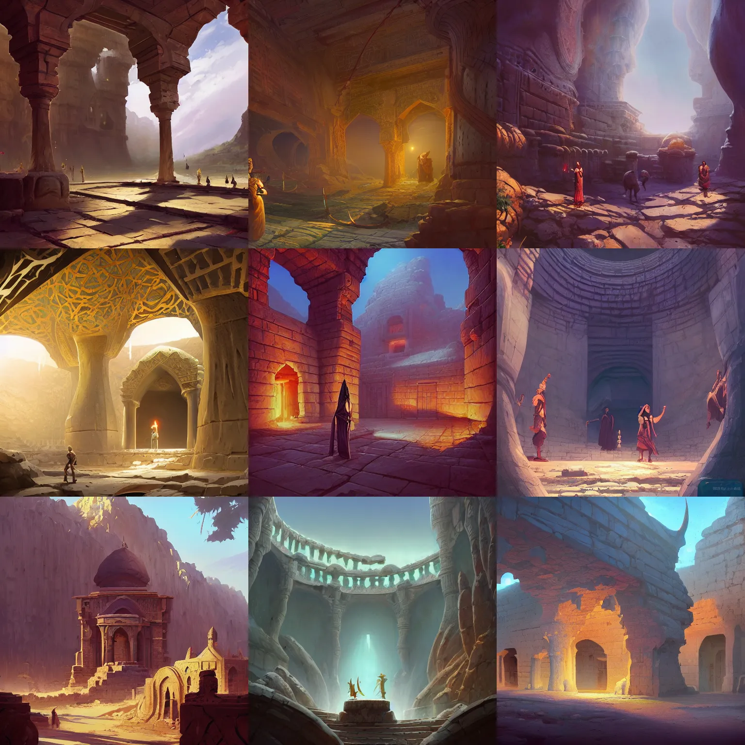 Prompt: ancient Persian temple dungeon, no people, scenery matte painting concept art, Elden Ring official, trending on behance hd artstation, by Jesper Ejsing, by RHADS and Makoto Shinkai and Lois van baarle and ilva kuvshinov and rossdraws