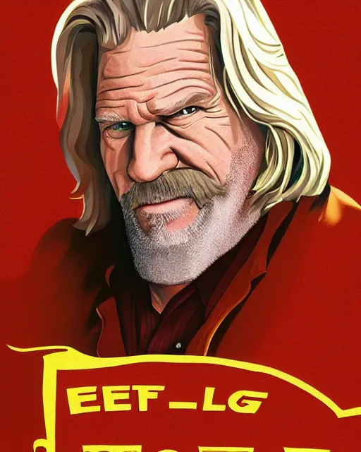 Image similar to cel - shaded portrait character art of jeff bridges in big lebowski, art, key art, movie poster