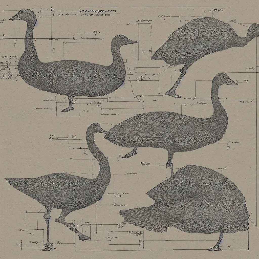 Prompt: blueprint of a goose, architecture diagram