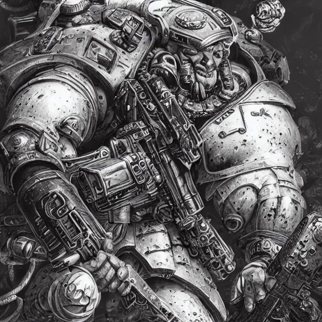 Image similar to a portrait of a space marine from warhammer 4 0 k, an ultrafine hyperdetailed illustration by kim jung gi, irakli nadar, intricate linework, bright colors, octopath traveler, final fantasy, unreal engine 5 highly rendered, global illumination, radiant light, detailed and intricate environment