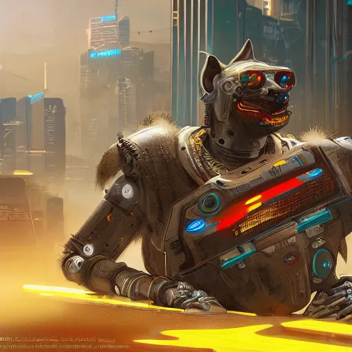 Image similar to robot hyena, cyberpunk 2 0 7 7 concept art, highly detailed