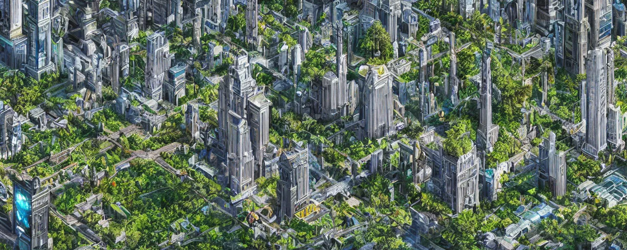 Image similar to a futuristic yet traditional metropolis city in a utopia, matte painting, digital painting, intricate, small details, national geographic cover, award winning, 4 k, botanical garden, lush, bright, clear, smooth,