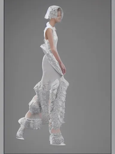 Image similar to a dress made by alexander mcqueen, model walking down a catwalk, photorealism, 4 k