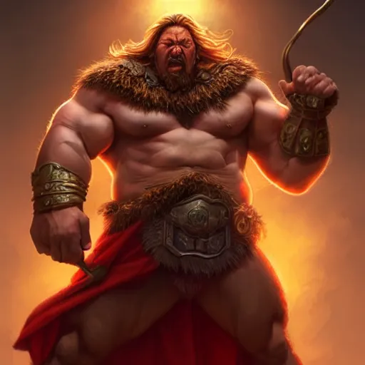 Prompt: richard herring is an incredibly muscular barbarian king looking at you with anger from his throne, highly detailed, digital painting, artstation, sharp focus, illustration, art by artgerm and irakli nadar and greg rutkowski and alphonse mucha