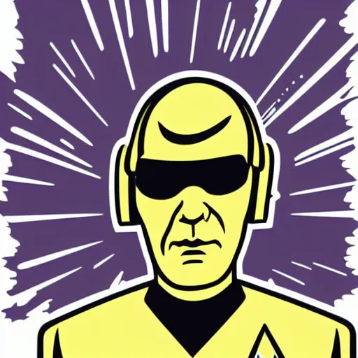 Image similar to a Star-Trek-Captain-Spock, svg sticker, vector art, wearing headphones, jamming to music