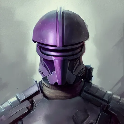 Image similar to concept art of a portrait by greg rutkowski, a soldier of the galactic dominion wearing gray and purple tactical gear, star wars expanded universe, smooth, sharp focus, artstation hq.