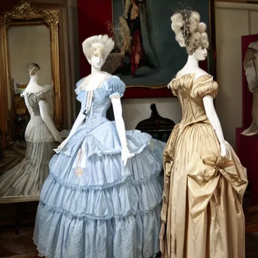 Image similar to dresses of the era of marie-antoinette made of plastic