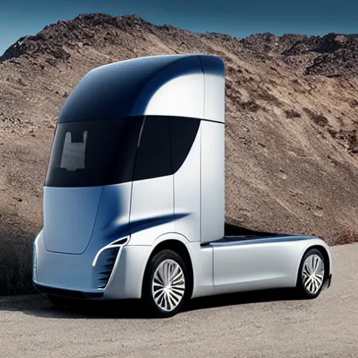 Prompt: A lorry/truck designed and produced by Tesla, promotional photo