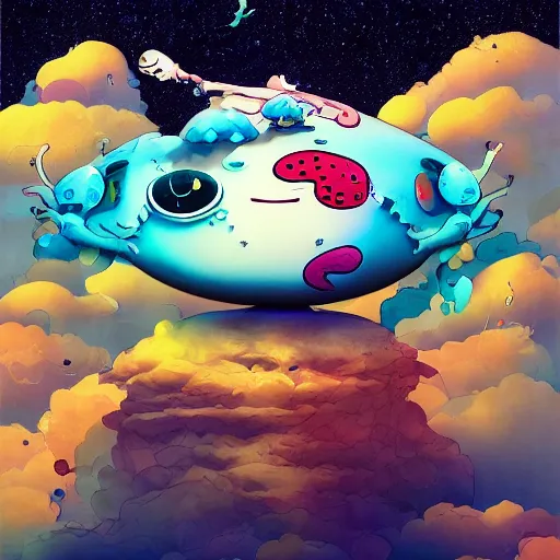 Image similar to axolotl by takashi murakami,, beeple and james jean, aya takano color style, 4 k, super detailed, night sky, digital art, digital painting, celestial, majestic, colorful