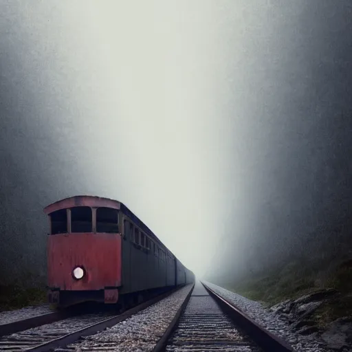 Prompt: an old train in tunnel by Aron Wiesenfeld and beksincki, cinematic, detailed illustration, nature, fog, dark colors, suspense, intricate, 8k