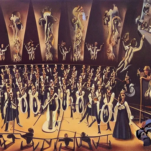 Prompt: orchestra painted by an insane dali